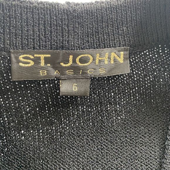 ST JOHN Basics Cardigan Jacket Black rhinestone Buttons Santana Knit size 6 - Picture 5 of 15